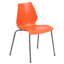 Flash Furniture RUT-288-ORANGE-GG Hercules Orange Plastic Stack Chair with Lumbar Support and Silver Frame