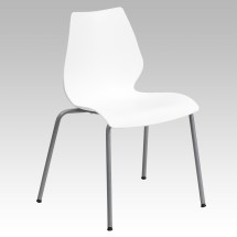 Flash Furniture RUT-288-WHITE-GG Hercules White Plastic Stack Chair with Lumbar Support and Silver Frame