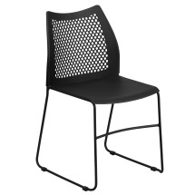 Flash Furniture RUT-498A-BLACK-GG Hercules Black Stack Chair with Air-Vent Back and Black Powder Coated Sled Base
