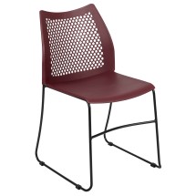 Flash Furniture RUT-498A-BY-GG Hercules Burgundy Stack Chair with Air-Vent Back and Black Powder Coated Sled Base