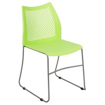 Flash Furniture RUT-498A-GN-GG Hercules Green Stack Chair with Air-Vent Back and Gray Powder Coated Sled Base