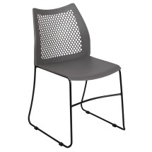 Flash Furniture RUT-498A-GY-GG Hercules Gray Stack Chair with Air-Vent Back and Black Powder Coated Sled Base