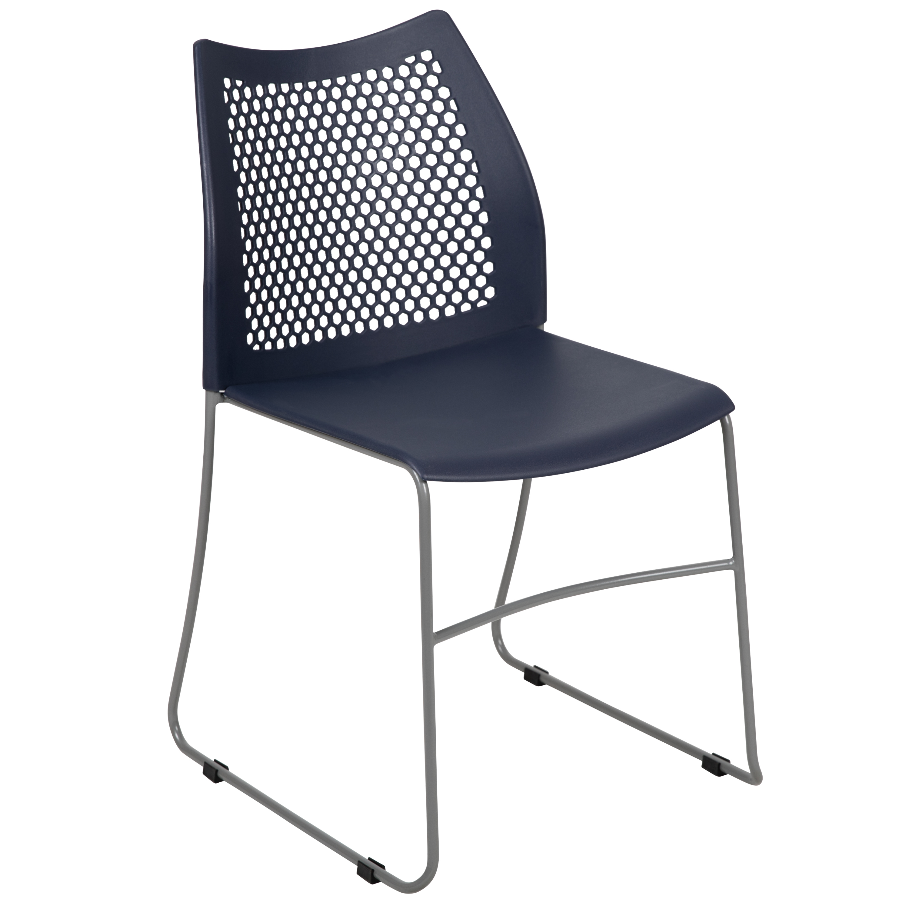 Flash Furniture RUT-498A-NY-GG Hercules Navy Stack Chair with Air-Vent Back and Gray Powder Coated Sled Base