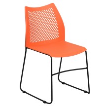 Flash Furniture RUT-498A-ORANGE-GG Hercules Orange Stack Chair with Air-Vent Back and Black Powder Coated Sled Base