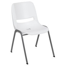 Flash Furniture RUT-EO1-WH-GG Hercules White Ergonomic Shell Stack Chair with Gray Frame