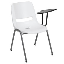 Flash Furniture RUT-EO1-WH-LTAB-GG Hercules White Ergonomic Shell Chair with Left Handed Flip-Up Tablet Arm