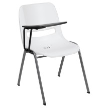 Flash Furniture RUT-EO1-WH-RTAB-GG Hercules White Ergonomic Shell Chair with Right Handed Flip-Up Tablet Arm