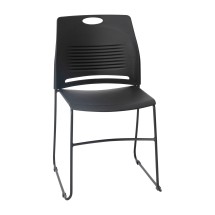 Flash Furniture RUT-NC499A-BK-GG Hercules Black Plastic Stack Chair with Black Powder Coated Sled Base Frame, Carry Handle