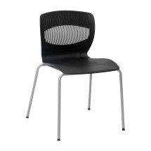 Flash Furniture RUT-NC618-BK-GG Hercules Black Ergonomic Stack Chair with Lumbar Support and Silver Steel Frame