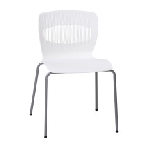 Flash Furniture RUT-NC618-WH-GG Hercules White Ergonomic Stack Chair with Lumbar Support and Silver Steel Frame