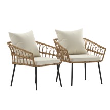 Flash Furniture SB-1960-CH-CREAM-GG 2 Piece Indoor/Outdoor Natural Rope Rattan Wicker Patio Chairs with Cream Cushions