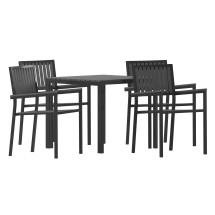 Flash Furniture SB-A268C4-T-BK-GG 5 Piece Indoor/Outdoor Table and Chair Set with Black Poly Resin Slatted Back and Seat