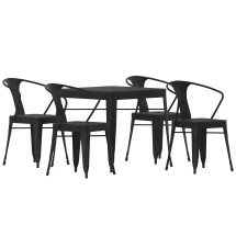 Flash Furniture SB-T11C4-T-BK-GG 5 Piece Indoor/Outdoor 31.5" Black Square Table with 4 Metal Chairs with Poly Resin Seat