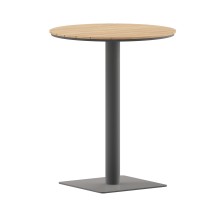 Flash Furniture SB-TB106-NAT-GG Round 24" Table with Faux Teak Poly Slats and Steel Frame, Natural/Gray