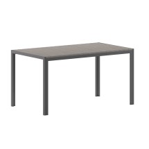 Flash Furniture SB-TB269-GRY-GG Outdoor Dining Table 55&quot; x 31&quot; with Faux Teak Poly Slats and Metal Frame, Gray/Gray