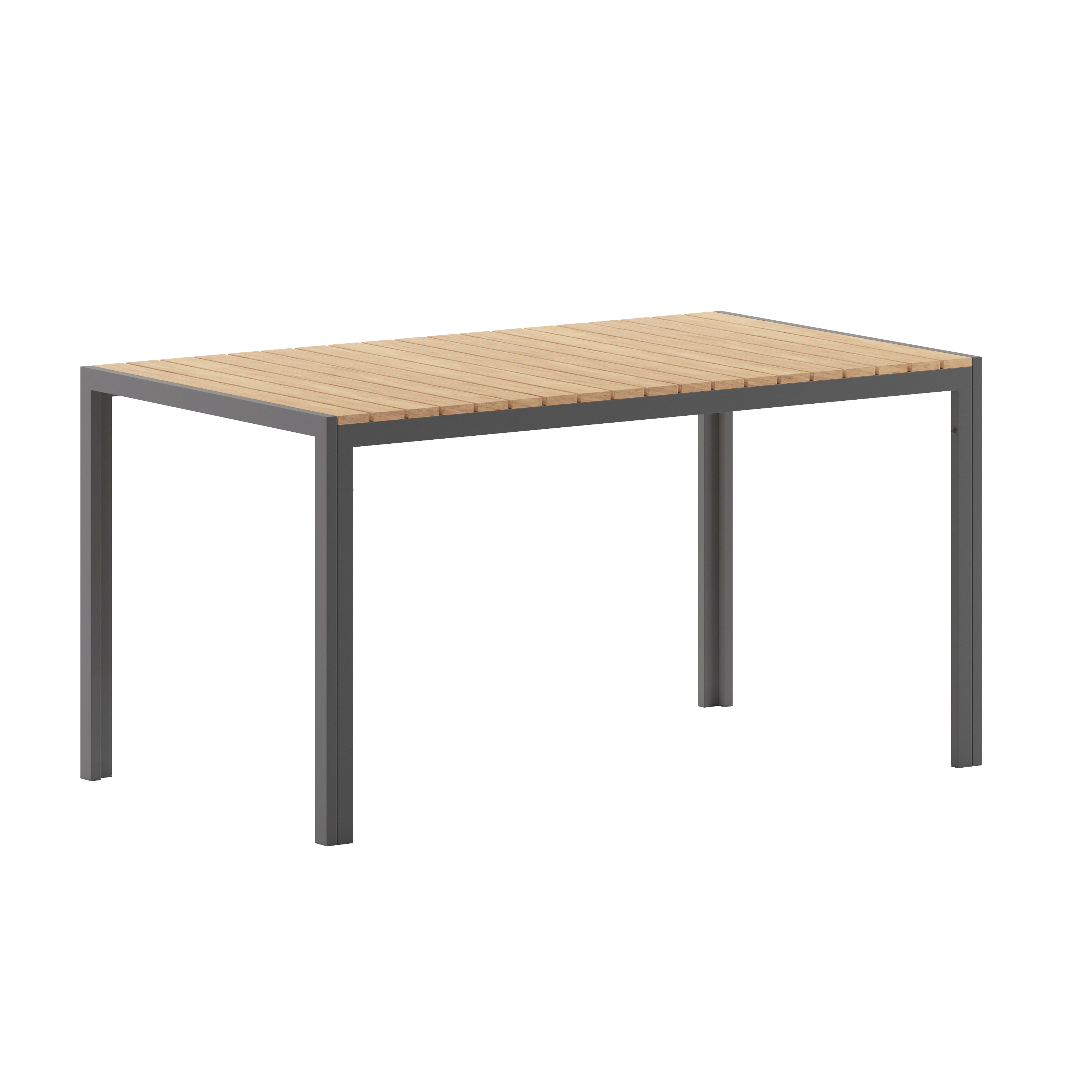 Flash Furniture SB-TB269-NAT-GG Outdoor Dining Table 55" x 31" with Faux Teak Poly Slats and Metal Frame, Natural/Gray