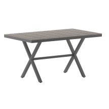Flash Furniture SB-TB288-GRY-GG X-Frame Outdoor Dining Table 59" x 35.5" with Faux Teak Poly Slats and Metal Frame, Gray/Gray