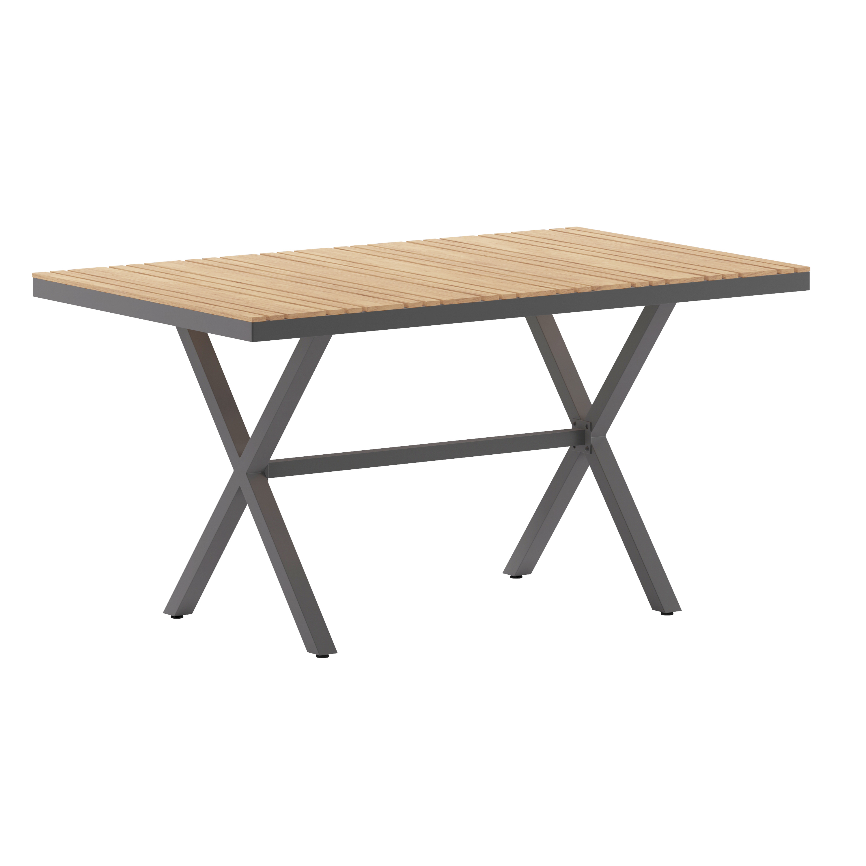 Flash Furniture SB-TB288-NAT-GG X-Frame Outdoor Dining Table 59" x 35.5" with Faux Teak Poly Slats and Metal Frame, Natural/Gray