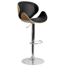 Flash Furniture SD-2203-BEECH-GG Beech Bentwood Adjustable Height Barstool with Curved Back and Black Vinyl Seat