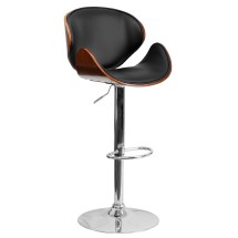 Flash Furniture SD-2203-WAL-GG Walnut Bentwood Adjustable Height Barstool with Curved Back and Black Vinyl Seat