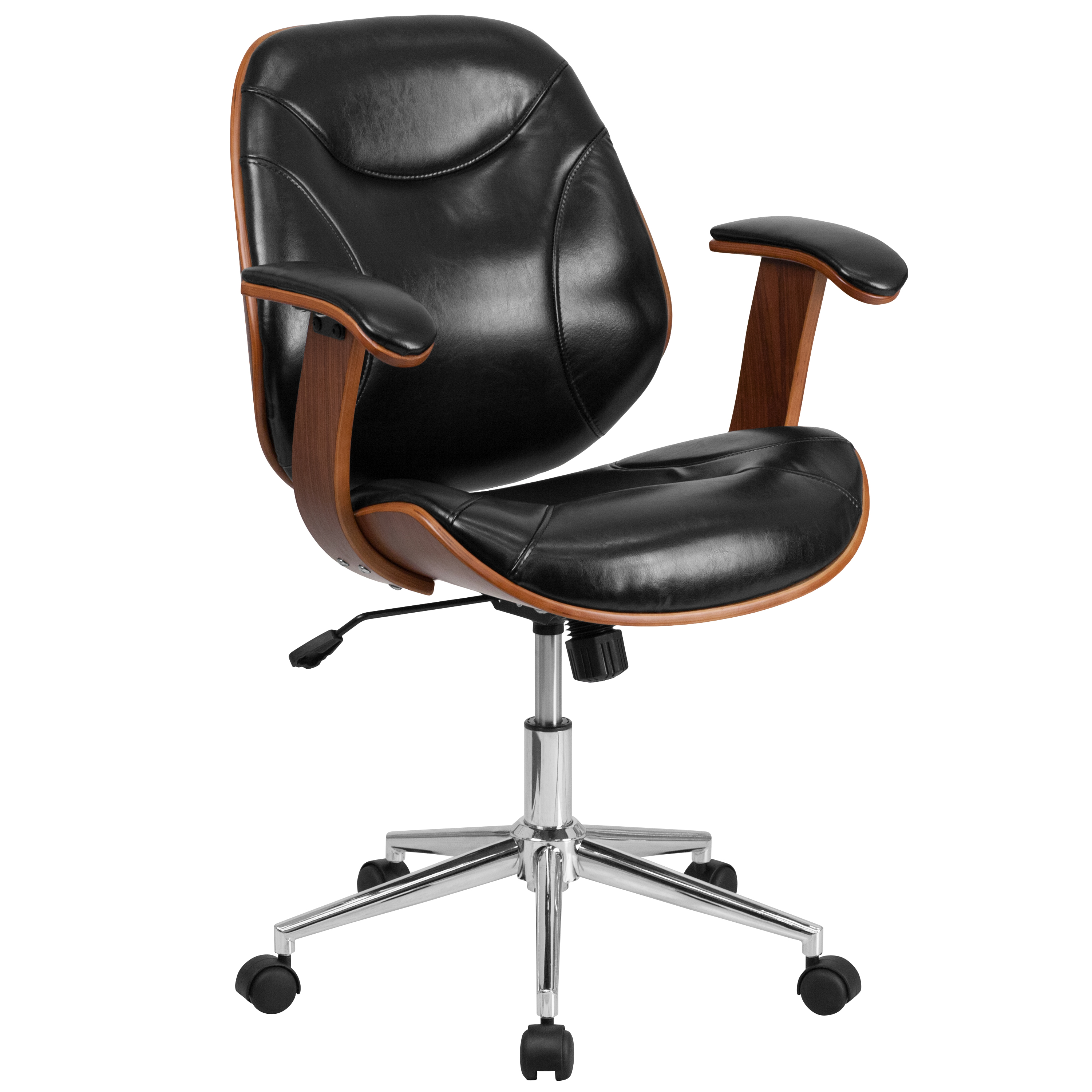 Flash Furniture SD-SDM-2235-5-BK-GG Mid-Back Black LeatherSoft Executive Ergonomic Wood Swivel Office Chair