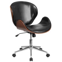 Flash Furniture SD-SDM-2240-5-BK-GG Mid-Back Black LeatherSoft Walnut Wood Conference Office Chair