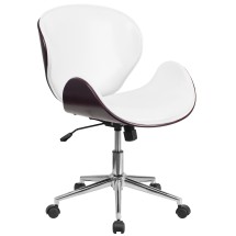 Flash Furniture SD-SDM-2240-5-MAH-WH-GG Mid-Back White LeatherSoft Mahogany Wood Conference Office Chair