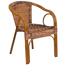 Flash Furniture SDA-AD632009D-1-GG Brown Rattan Restaurant Patio Chair with Dark Red Bamboo-Aluminum Frame