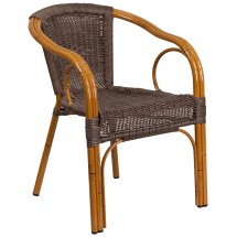 Flash Furniture SDA-AD632009D-2-GG Dark Brown Rattan Restaurant Patio Chair with Red Bamboo-Aluminum Frame