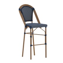 Flash Furniture SDA-AD642001-BS-NVYWH-NAT-GG Indoor/Outdoor French Bistro 30" Barstool, Navy/White and Bamboo Finish