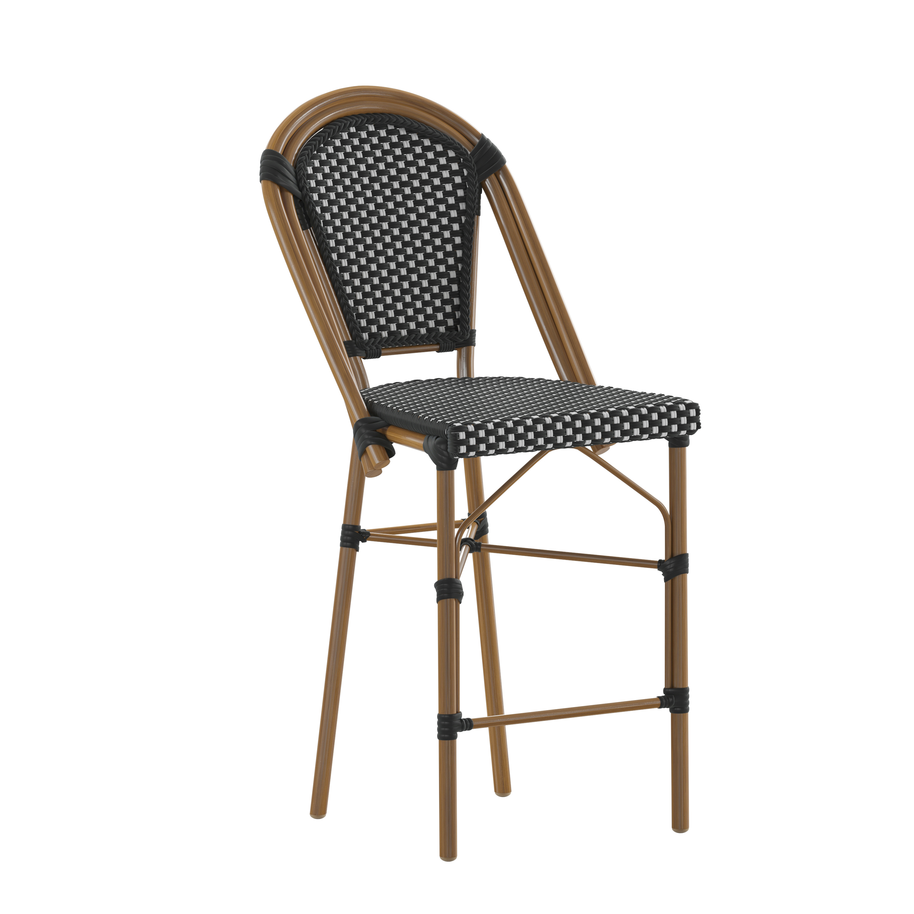 Flash Furniture SDA-AD642001-CS-BKWH-NAT-GG Indoor/Outdoor French Bistro 26" H Counter Height Stool, Black/White and Bamboo Finish