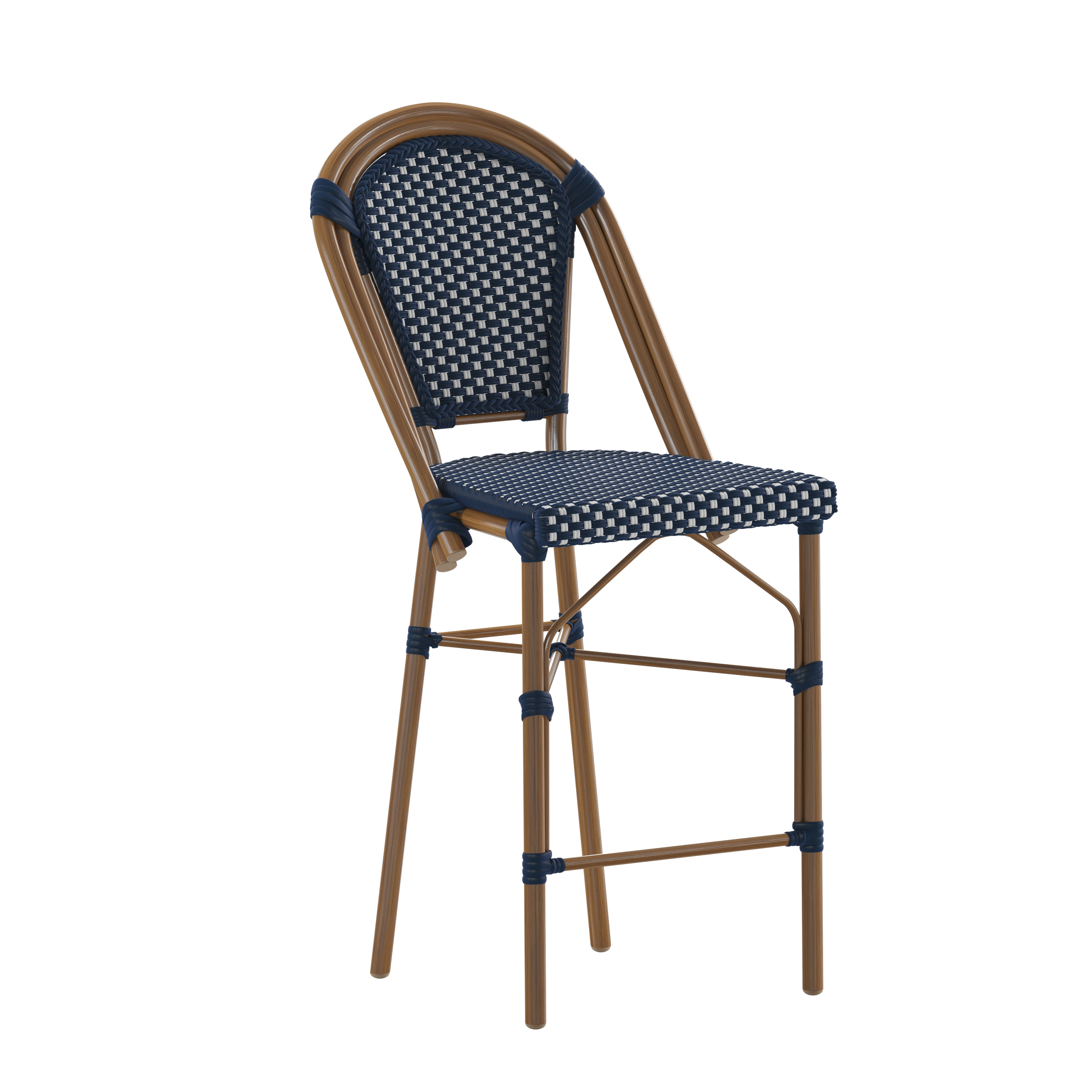 Flash Furniture SDA-AD642001-CS-NVYWH-NAT-GG Indoor/Outdoor French Bistro 26" H Counter Height Stool, Navy/White and Bamboo Finish