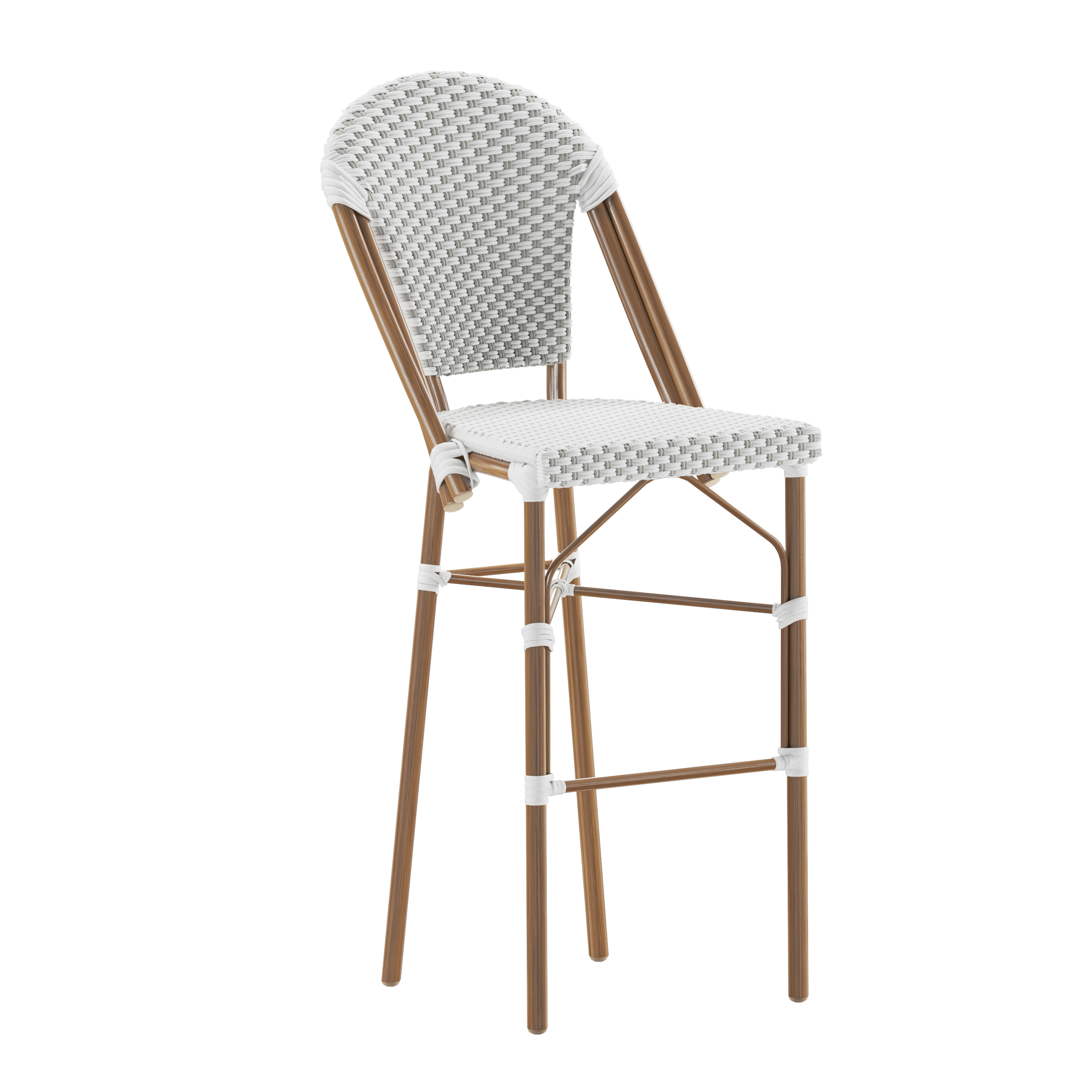 Flash Furniture SDA-AD642001-F-BS-WHGY-NAT-GG Indoor/Outdoor French Bistro 30" Barstool, White/Gray and Bamboo Finish