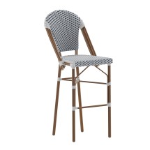 Flash Furniture SDA-AD642001-F-BS-WHNVY-NAT-GG Indoor/Outdoor French Bistro 30" Barstool, White/Navy and Bamboo Finish