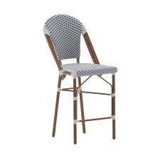 Flash Furniture SDA-AD642001-F-CS-WHNVY-NAT-GG Indoor/Outdoor French Bistro 26&quot; H Counter Height Stool, White/Navy and Bamboo Finish