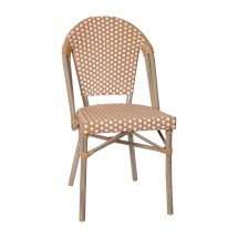 Flash Furniture SDA-AD642001-F-NATWH-LTNAT-GG Indoor/Outdoor French Bistro Stacking Chair, Natural/White PE Rattan, Light Natural Finish