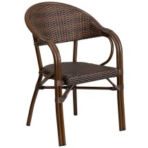 Flash Furniture SDA-AD642003R-1-GG Cocoa Rattan Restaurant Patio Chair with Bamboo-Aluminum Frame