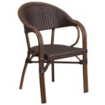Flash Furniture SDA-AD642003R-2-GG Dark Brown Rattan Patio Chair with Red Bamboo-Aluminum Frame