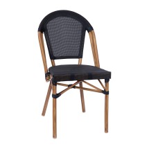 Flash Furniture SDA-AD642107-BK-NAT-GG Indoor/Outdoor French Bistro Stacking Chair, Black Textilene, Natural Finish