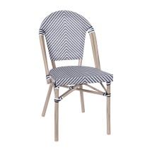 Flash Furniture SDA-AD642107-BLKWH-LTNAT-GG Indoor/Outdoor French Bistro Stacking Chair, Black/White Textilene, Light Natural Finish