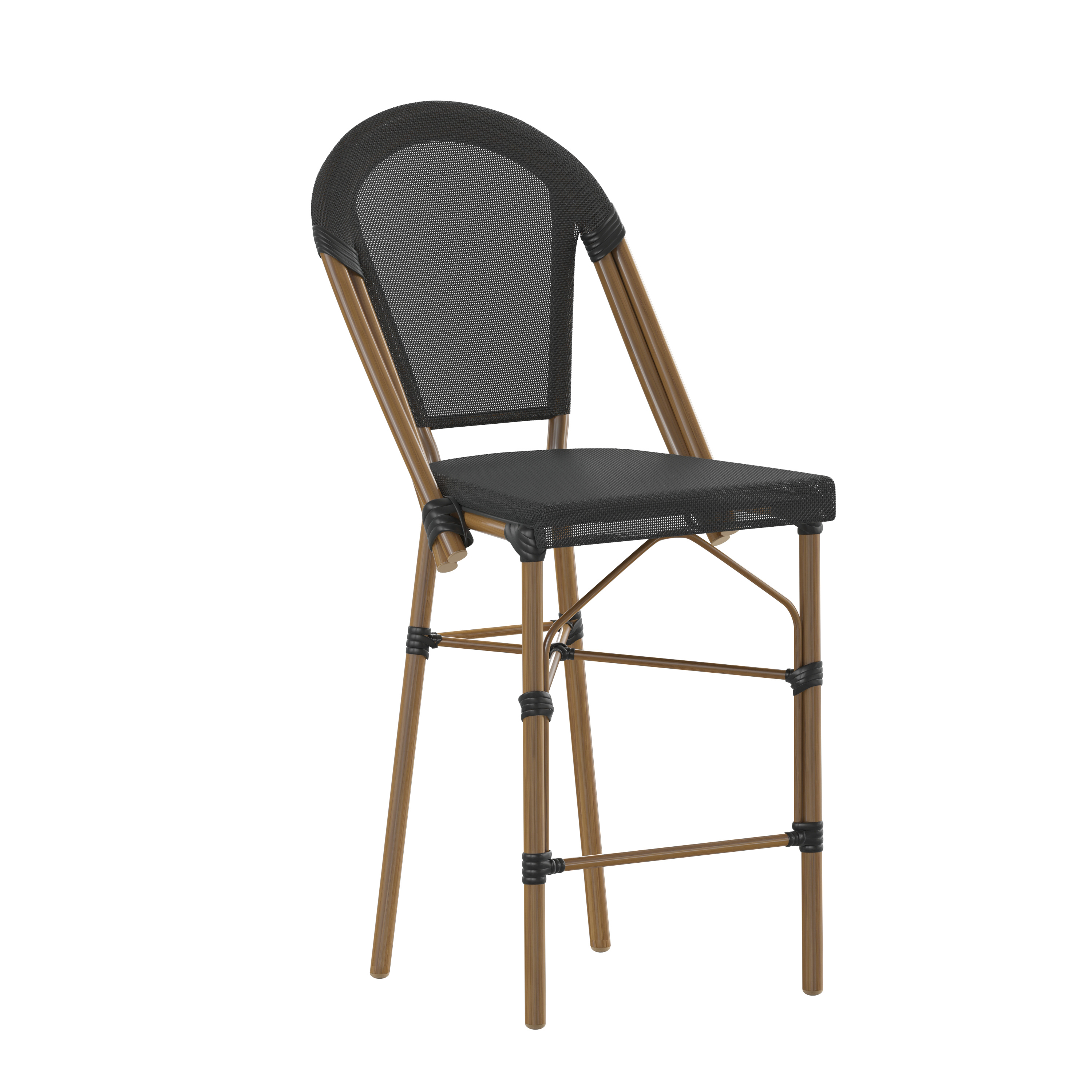 Flash Furniture SDA-AD642107-CS-BK-NAT-GG Stackable Indoor/Outdoor French Bistro 26" H Counter Height Stool, Black and Bamboo Finish