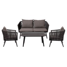 Flash Furniture SDA-AD723002-4-BK-GG All-Weather Black and Gray Patio Set with Loveseat, 2 Chairs, Metal Coffee Table