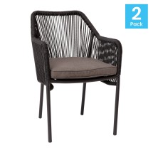 Flash Furniture SDA-AD892006-BK-2-GG 2 Piece All-Weather Black Woven Stacking Club Chairs with Gray Cushions