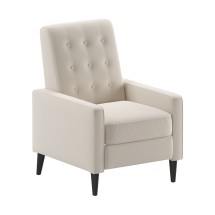 Flash Furniture SG-SX-80415N-CRM-GG Mid-Century Modern Cream LeatherSoft Upholstered Button Tufted Pushback Recliner
