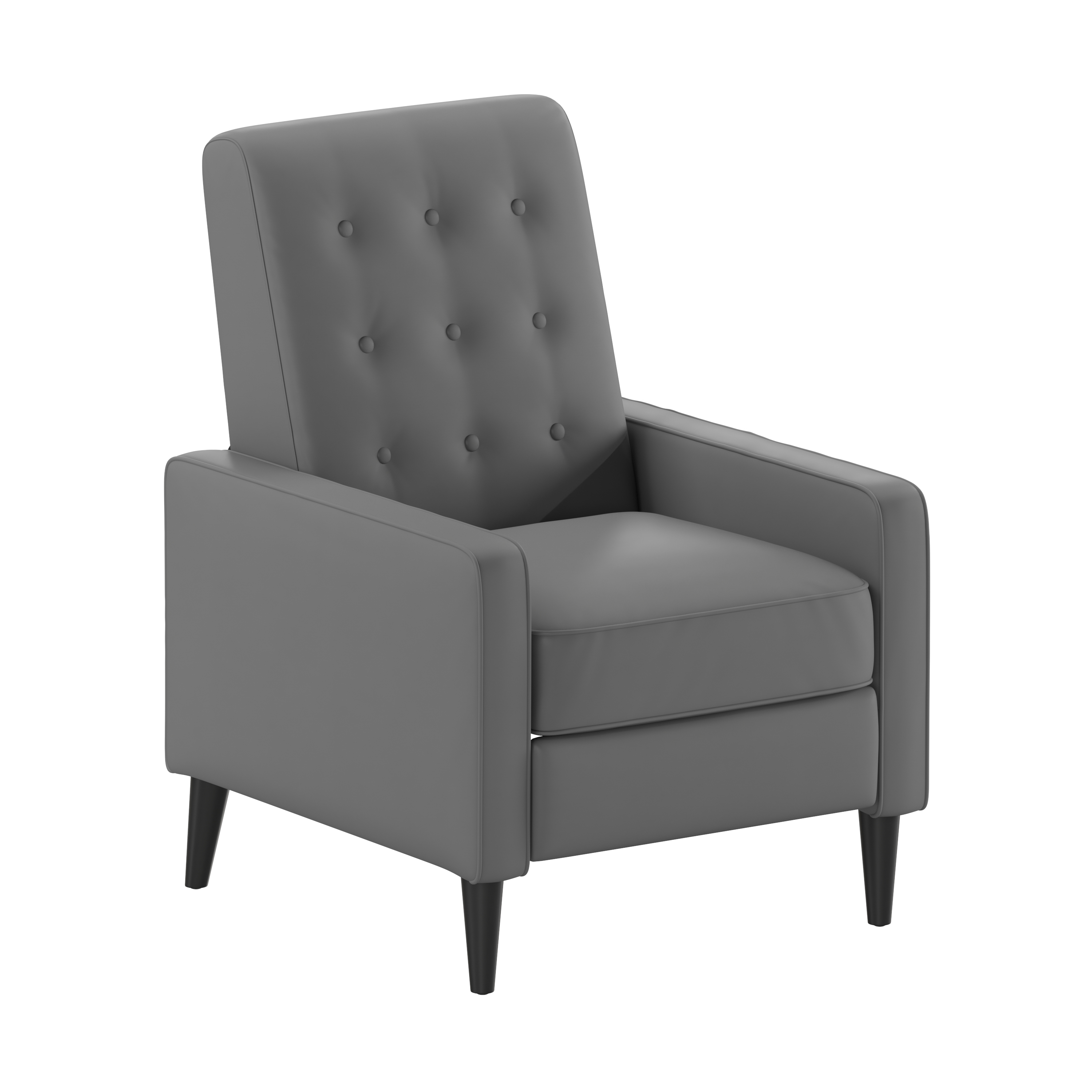 Flash Furniture SG-SX-80415N-LGY-GG Mid-Century Modern Light Gray LeatherSoft Upholstered Button Tufted Pushback Recliner