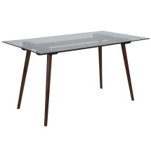 Flash Furniture SK-17GC-034-W-GG 31.5" x 55" Rectangular Solid Walnut Wood Table with Clear Glass Top