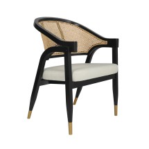 Flash Furniture SK-220901-NATBLK-GG Natural Cane Rattan Dining Chair with Black Wood Frame, Metallic Tipped Legs and Padded Seat
