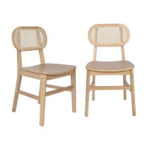 Flash Furniture SK-220902-NAT-GG Natural Cane Rattan Dining Chair with Solid Wood Frame and Seat, Set of 2 