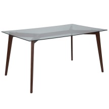 Flash Furniture SK-TC-5049-W-GG 35.25&quot; x 59&quot; Rectangular Solid Walnut Wood Table with Clear Glass Top