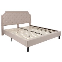 Flash Furniture SL-BK4-K-B-GG King Size Tufted Upholstered Platform Bed, Beige Fabric